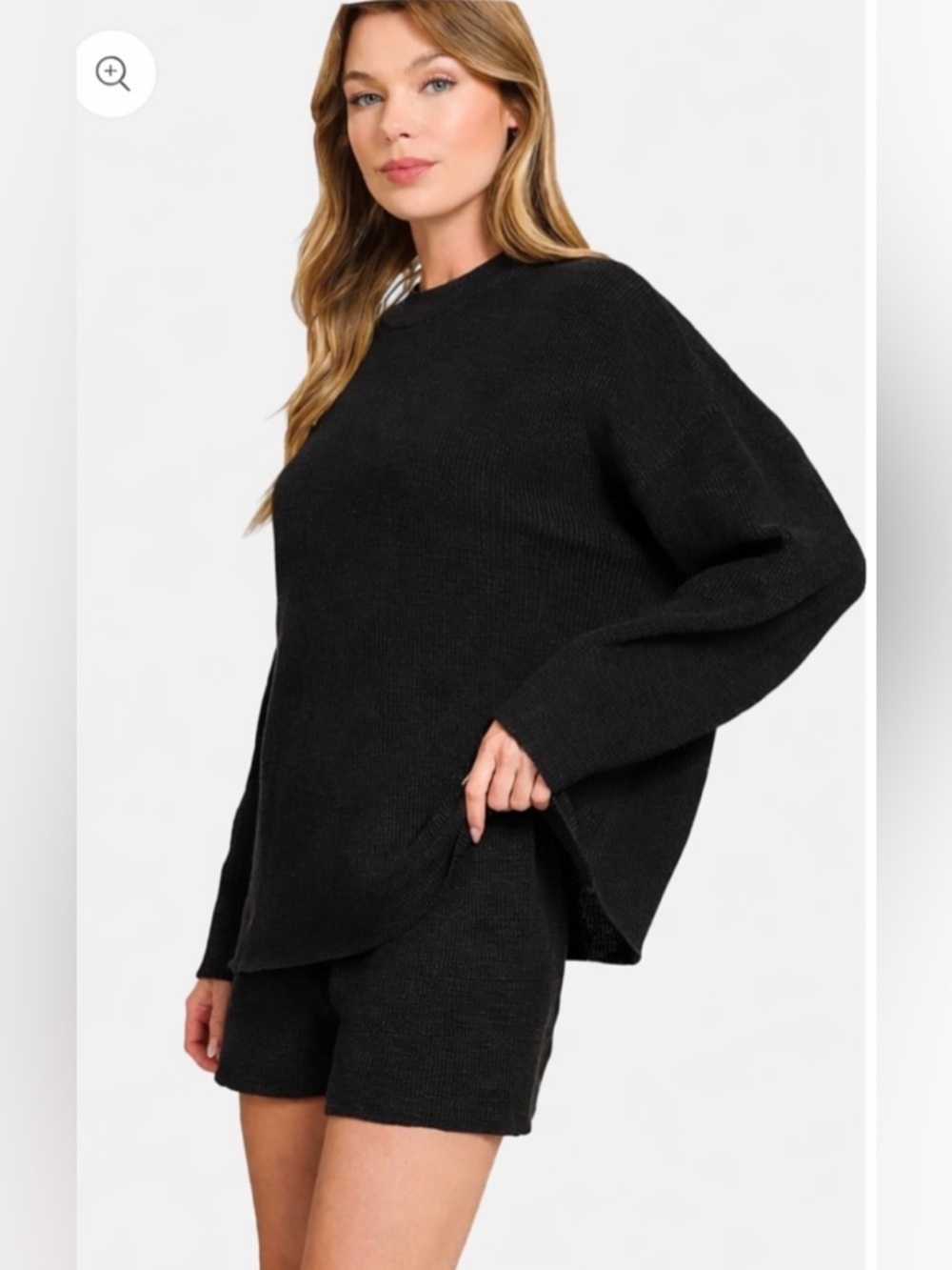ZENANA Cozy Knit Round Neck Sweater &
Sweater Shorts Set / BLACK
